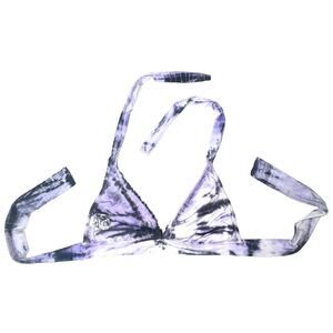 Lucky Brand Womens Bikini Top Tie Dye Ruffle Halter Bathing Suit Purple S NWOT